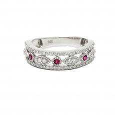 0.08 Carat Burmese Ruby With White Diamond Ring Band In 14K White Gold