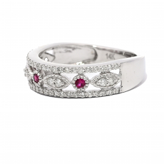 0.08 Carat Burmese Ruby With White Diamond Ring Band In 14K White Gold