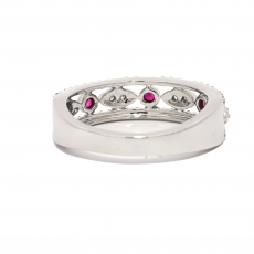 0.08 Carat Burmese Ruby With White Diamond Ring Band In 14K White Gold