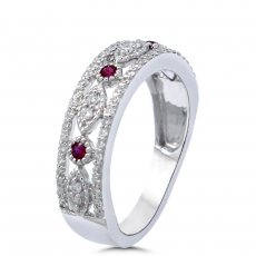 0.08 Carat Burmese Ruby With White Diamond Ring Band In 14K White Gold