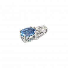 Aquamarine Oval Shape 2.26 Carat Pendant In14K White Gold With Accent Diamond