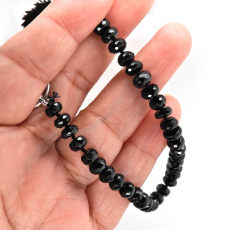 Black Spinel Beads Roundelle Shape 6mm Accent Bead 6 Inch Line