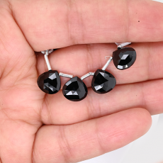 Black Spinel Drop Heart Shape 10x10mm Drilled Bead Line 4 Beads