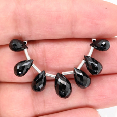 Black Spinel Drops Briolette Shape 11x6mm To 8x5mm Drilled Beads 7 Pieces Line