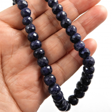 Blue Sapphire Beads Roundelle Shape 10mm To 6mm Accent Bead Ready To Wear Necklace