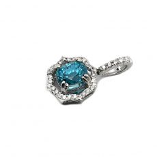 Blue Zircon Oval 1.70 Carat Pendant in 14K White Gold with Diamond Accents