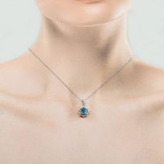 Blue Zircon Oval 1.70 Carat Pendant in 14K White Gold with Diamond Accents