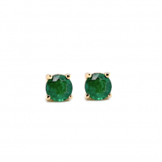 Brazilian Emerald Round 0.32 Carat Stud Earrings in 14K Yellow Gold