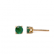 Brazilian Emerald Round 0.32 Carat Stud Earrings in 14K Yellow Gold