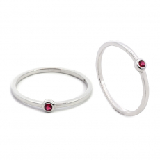 Burmese Ruby 0.04 Carat Stackable Wedding Ring Band in 14K White Gold