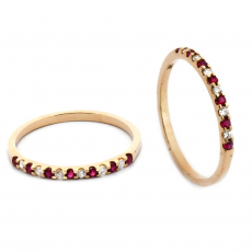 Burmese Ruby 0.09 Carat Stackable Wedding  Ring Band in 14K Yellow Gold with Diamonds