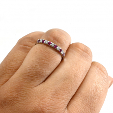 Burmese Ruby 0.16 Carat Stackable Ring Band in 14K White Gold with Diamonds