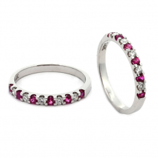 Burmese Ruby 0.21 Carat Stackable Ring Band in 14K White Gold with Diamonds