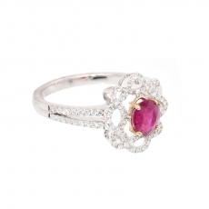 Burmese Ruby Oval 0.96 Carat in 14K Dual Tone (White/Yellow) Gold With Diamond Accents