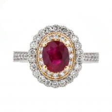 Burmese Ruby Oval 1.29 Carat Ring With Diamond Accent in 14K Dual Tone (Yellow/White) Gold