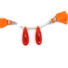 Carnelian Drops Almond Shape 22x7mm Drilled Beads Matching Pair