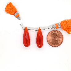 Carnelian Drops Almond Shape 22x7mm Drilled Beads Matching Pair