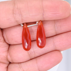 Carnelian Drops Almond Shape 22x7mm Drilled Beads Matching Pair