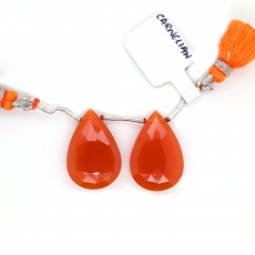 Carnelian Drops Almond Shape 23x15mm Drilled Bead Matching Pair