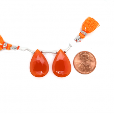 Carnelian Drops Almond Shape 23x15mm Drilled Bead Matching Pair