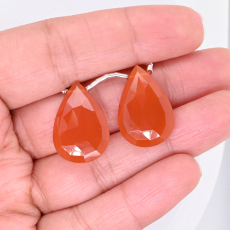 Carnelian Drops Almond Shape 23x15mm Drilled Bead Matching Pair