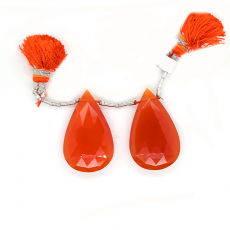 Carnelian Drops Almond Shape 28x17mm Drilled Bead Matching Pair