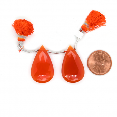 Carnelian Drops Almond Shape 28x17mm Drilled Bead Matching Pair