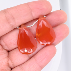 Carnelian Drops Almond Shape 28x17mm Drilled Bead Matching Pair