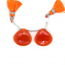 Carnelian Drops Heart Shape 20x20mm Drilled Bead Matching Pair