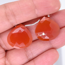 Carnelian Drops Heart Shape 20x20mm Drilled Bead Matching Pair