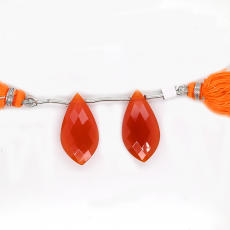 Carnelian Drops Leaf Shape 26x13mm Drilled Bead Matching Pair