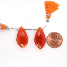 Carnelian Drops Leaf Shape 26x13mm Drilled Bead Matching Pair