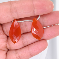 Carnelian Drops Leaf Shape 26x13mm Drilled Bead Matching Pair