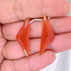 Carnelian Drops Trillion Shape 33x11mm Drilled Bead Matching Pair