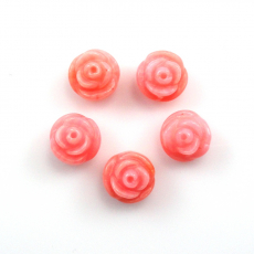 Carved Pink Coral Flower 6mm Drilled beads