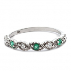 Colombian Emerald 0.06 Carat Stackable Ring Band in 14K White Gold with Diamonds