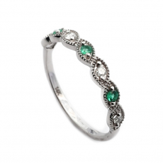 Colombian Emerald 0.06 Carat Stackable Ring Band in 14K White Gold with Diamonds