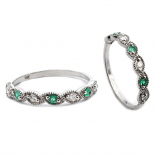 Colombian Emerald 0.06 Carat Stackable Ring Band in 14K White Gold with Diamonds