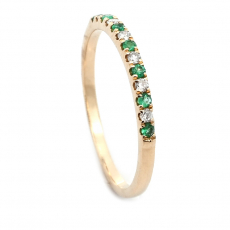 Colombian Emerald 0.07 Carat Stackable Wedding Ring Band in 14K Yellow Gold with Diamonds