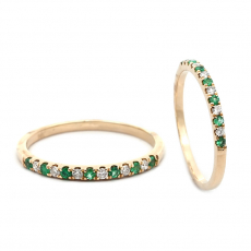 Colombian Emerald 0.07 Carat Stackable Wedding Ring Band in 14K Yellow Gold with Diamonds