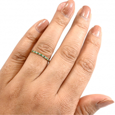 Colombian Emerald 0.07 Carat Stackable Wedding Ring Band in 14K Yellow Gold with Diamonds