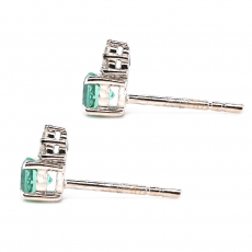 Colombian Emerald Round 0.45 Carat Stud Earrings in 14K White Gold with Diamond Accents