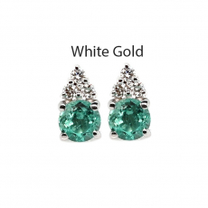 Colombian Emerald Round 0.45 Carat Stud Earrings in 14K White Gold with Diamond Accents