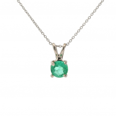 Colombian Emerald Round 0.49 Carat Pendant in 14K White Gold(Chain Not Included)