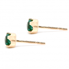 Colombian Emerald Round 0.59 Carat Solitaire Stud Earrings in 14K Yellow Gold