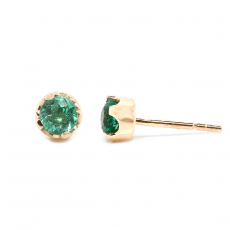 Colombian Emerald Round 0.59 Carat Solitaire Stud Earrings in 14K Yellow Gold