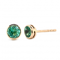 Colombian Emerald Round 0.60 Carat Solitaire Stud Earring in 14K Yellow Gold