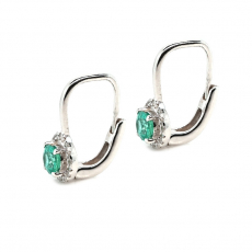 Colombian Emerald Round 0.61 Carat Dangle Earrings in 14K White Gold with Diamond Accents