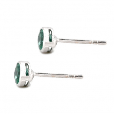 Colombian Emerald Round 0.74 Carat Solitaire Stud Earring in 14K White Gold