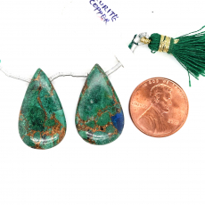 Copper Azurite Malachite Drops Almond Shape 25x15mm Drilled Beads Matching Pair